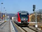 Ein Desiro verlässt als RB von Gera Hbf nach Saalfeld (Saale) am Streik-Freitag (25.02.2011) den Haltepunkt Gera Süd auf Gleis 2.